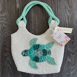 NWT Viral Beaded Shoulder Bag with Turtle Design - White and Green